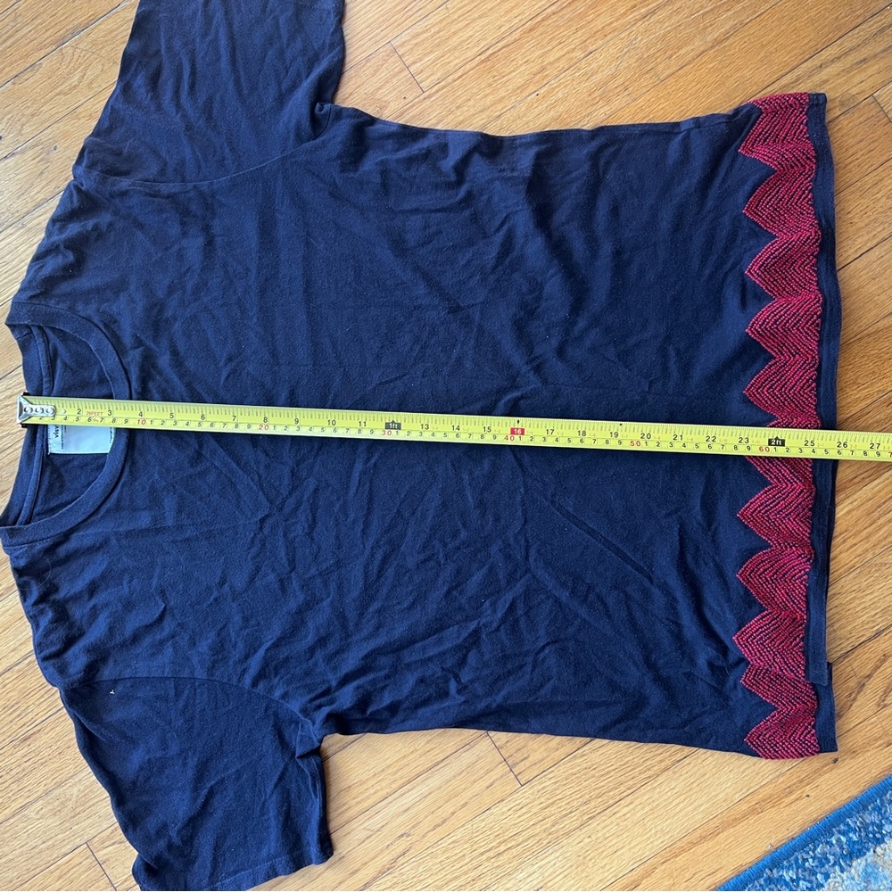 Visvim Dark Blue Tee with Red Zigzag Hem - Picture 7 of 8